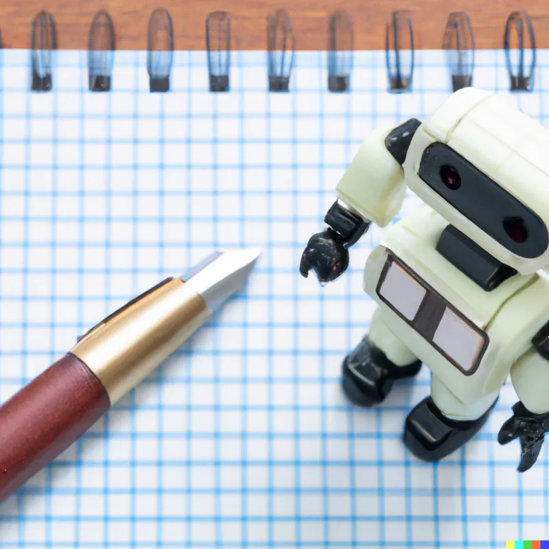 A robot writing with a pen - courtesy of DALL-E 2.