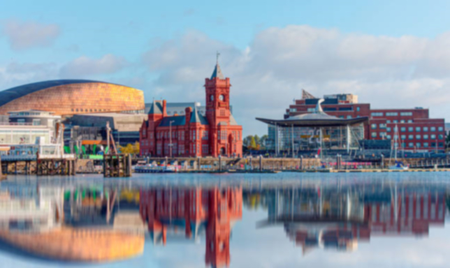 Far off, Cardiff Bay in the daytime